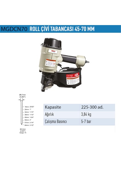 MGDCN70 Roll Çivi Tabancası 45-70MM