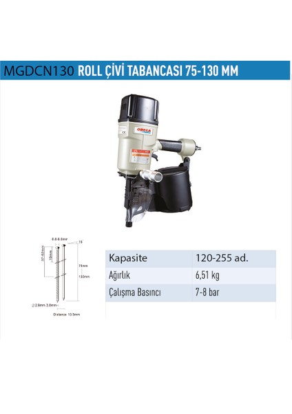 MGDCN130 Roll Çivi Tabancası 75-130MM