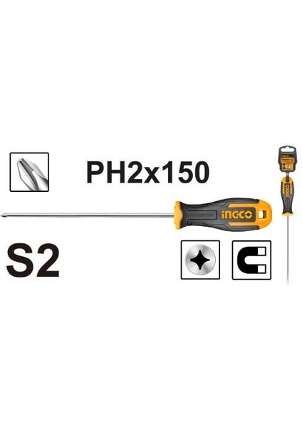 Endüstriyel Mıknatıslı Yıldız Tornavida PH2X150MM HS68PH2150