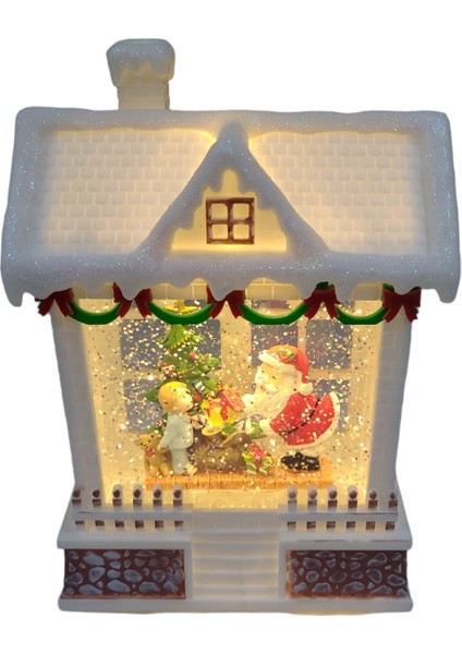 Yılbaşı Aksesuar Simli Kar , Poliserin , Işıklı Ev Biblo Içi Hareketli 20CM