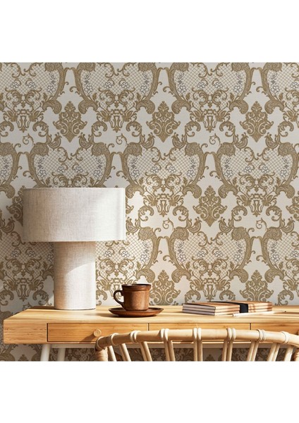 Dante Seri Damask Desenli Duvar KAĞIDI-(1411-5 Koyu Bej Krem)