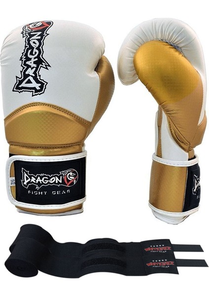 Carbon Boks Eldiveni Muay Thai, Kick Boks Eldiveni ve Whiteface Bandaj 2'li Set