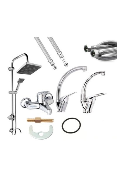 4'lü Set Banyo Lavabo Mutfak Bataryası ve Robot Duş Seti