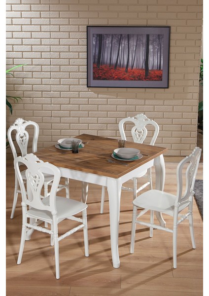 Carisma Beyaz / Sirius Sabit Masa - 4 Sandalye 1 Masa / Salon - Mutfak Masa Takımı