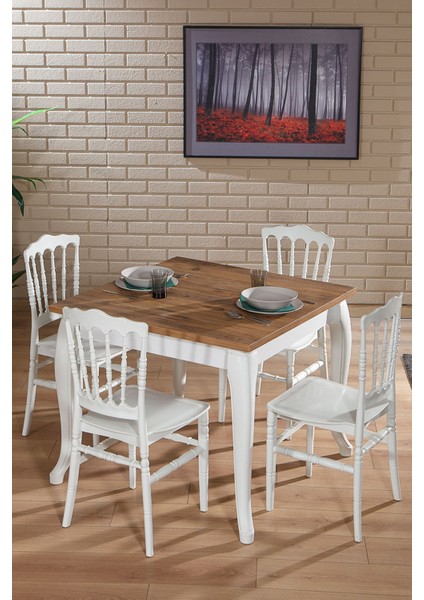 Miray Beyaz / Sirius Sabit Masa - 4 Sandalye 1 Masa / Salon - Mutfak Masa Takımı