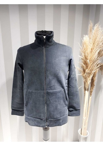 Unisex Lacivert Kanguru Cep Polar Hırka