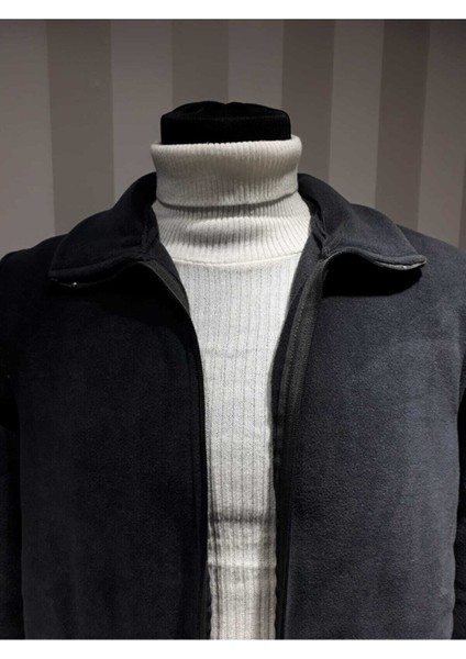 Unisex Lacivert Kanguru Cep Polar Hırka