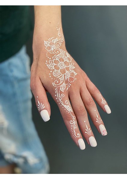 BP Tattoo Henna Mandala Çiçek Geçici Beyaz Dövme