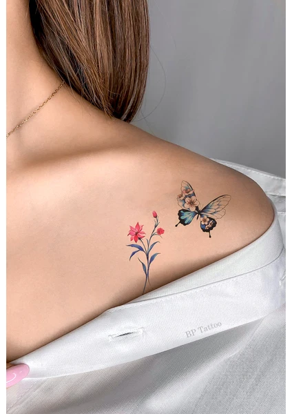 BP Tattoo Otantik Kelebek ve Çiçek Dövmesi Mini Tattoo