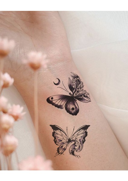 Siyah Renkli Kelebek Dövmesi 2'li Minimal Tattoo