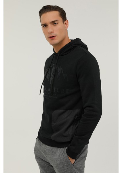 M-CG557 Nature Hoodie 2pr Siyah Erkek Sweatshirt