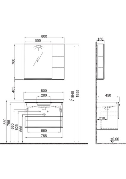 Trevi 80 cm Beyaz-Meşe Banyo Dolabı Takımı fiyatları
