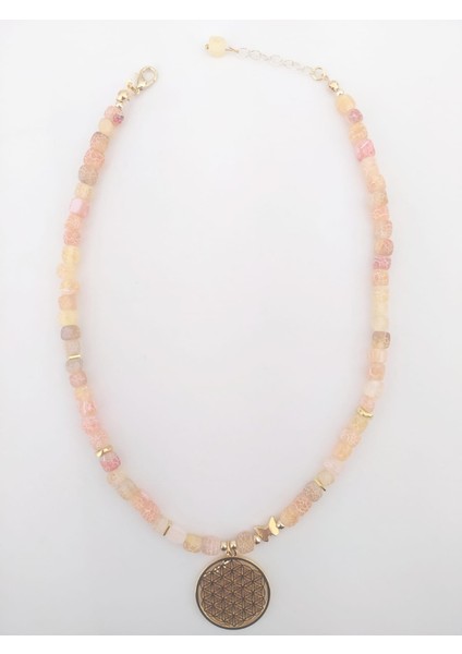 Yaşam Çiçeği Kolye Uçlu Damarlı Akik Doğal Taş Kolye