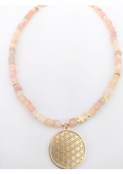 Yaşam Çiçeği Kolye Uçlu Damarlı Akik Doğal Taş Kolye fiyatları