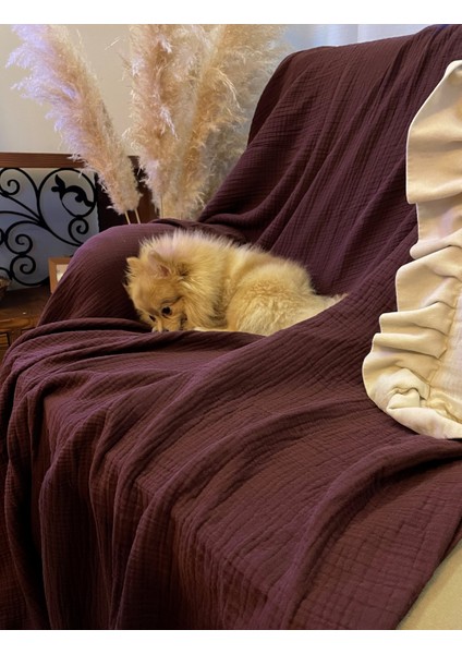 Bordo 4 Katlı Müslin Yatak Örtüsü Battaniye – Çift Kişilik Pike 200x240 cm %100 Pamuk Dört Mevsim