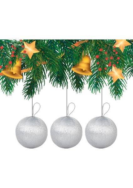 Yılbaşı Çam Ağacı Süsü Gümüş Simli Top 6 cm 6'lı