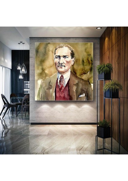 Mustafa Kemal Atatürk Karizma Portre Sulu Boya Kanvas Tablo
