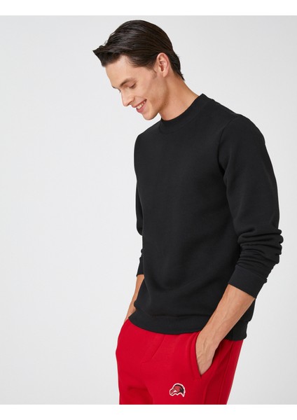Koton Basic Sweatshirt Şardonlu Yarım Balıkçı Yaka Uzun Kollu