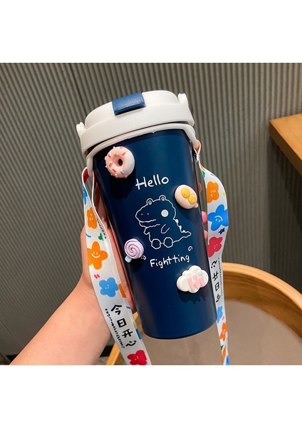 500ML Cute Thermo Water Bottle Stainless Steel Kawaii Insulated Mug For Coffee Bubble With Straw 3D Sticker Strap (Yurt Dışından) fiyatları