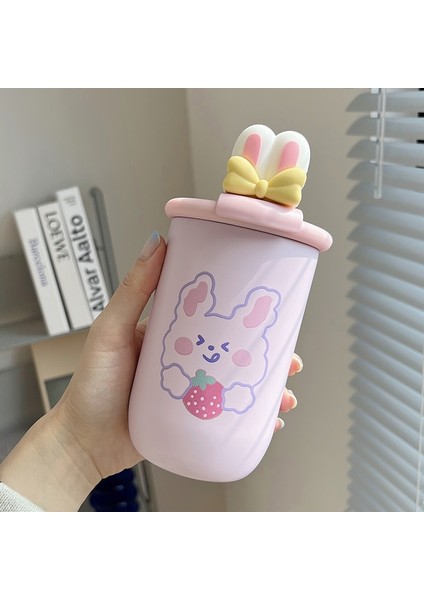Kawaii Bear Rabbit Vacuum Water Bottle Cute Stainless Steel Thermal Cup With Lid Strap Drinking Cup (Yurt Dışından) fiyatları