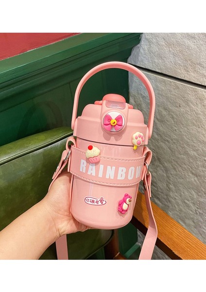 600 ml Kawaii Stainless Steel Thermos Bottle With Leather Case Kids Student Portable Vacuum Flask (Yurt Dışından)