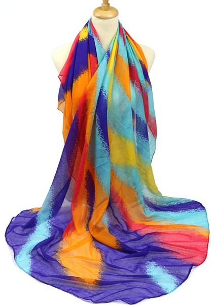 Gökkuşağı Eşarp Bali Ipliği Pamuklu Keten Şal Kadın Plaj Sarma Hala Başörtüsü (Yurt Dışından)