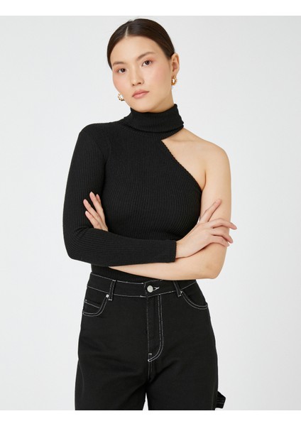 Uzun Kollu Tişört Balıkçı Yaka Tek Omuz