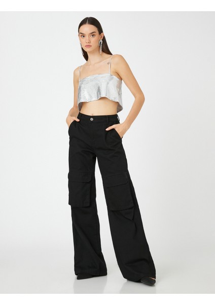 Payetli Büstiyer Kare Yaka İnce Askılı