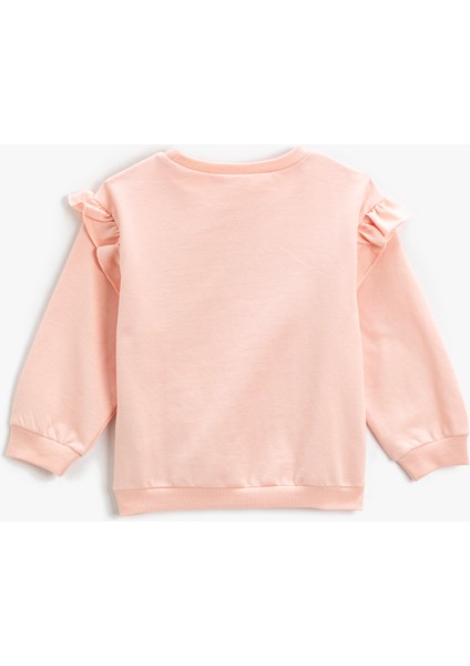 Fırfırlı Sweatshirt Peluş Detaylı Bisiklet Yaka Şardonlu