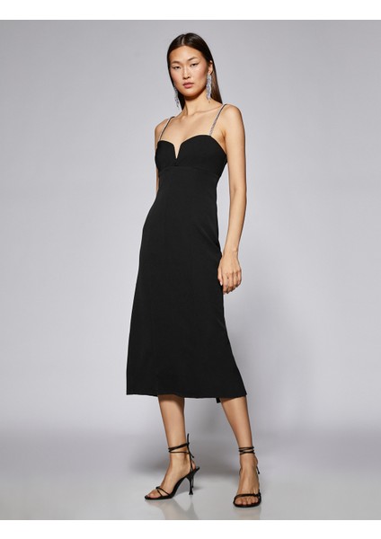 Kalp Yaka Midi Boy Gece Elbisesi Taşlı Askılı fiyatları