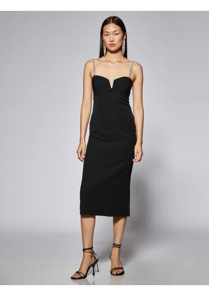 Kalp Yaka Midi Boy Gece Elbisesi Taşlı Askılı modelleri