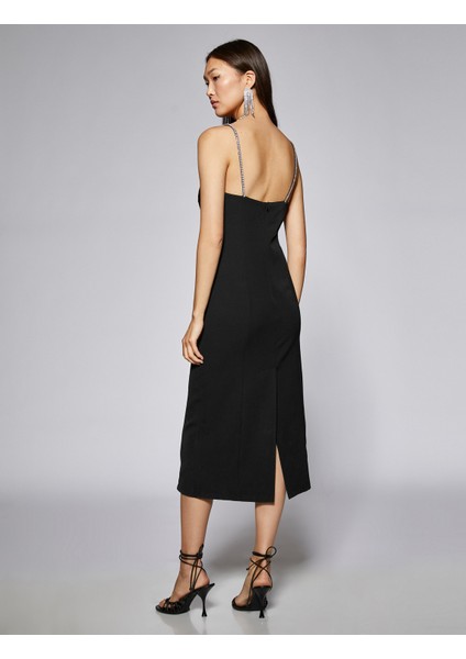 Kalp Yaka Midi Boy Gece Elbisesi Taşlı Askılı fırsatları