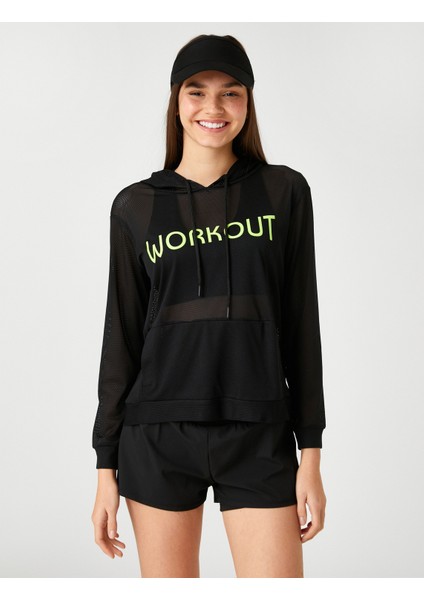 File Spor Tişört Kapüşonlu Kanguru Cepli Slogan Baskılı modelleri