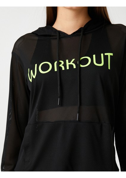 File Spor Tişört Kapüşonlu Kanguru Cepli Slogan Baskılı indirimleri