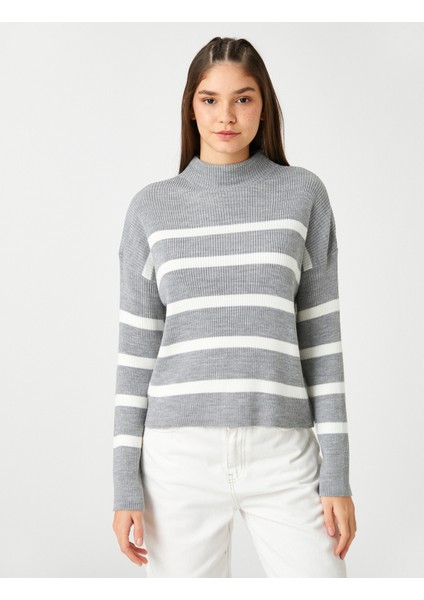 Çizgili Kazak Yarım Balıkçı Yaka Uzun Kollu modelleri