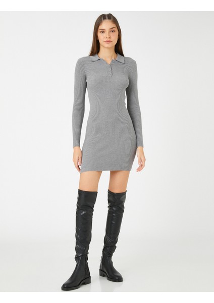 Triko Elbise Polo Yaka Uzun Kollu modelleri