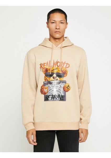 Ayı Baskılı Kapşonlu Sweatshirt Şardonlu modelleri