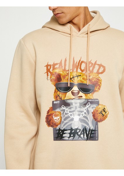 Ayı Baskılı Kapşonlu Sweatshirt Şardonlu indirimleri