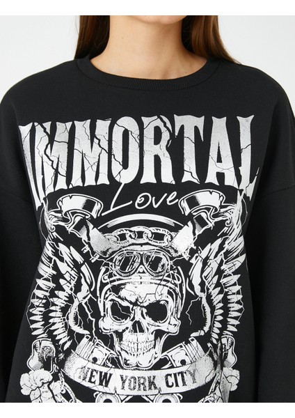 Slogan Baskılı Sweatshirt Uzun Kollu Bisiklet Yaka indirimleri