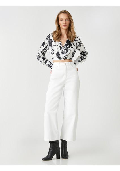 Crop Anvelop Bluz Uzun Kollu Gömlek Yaka