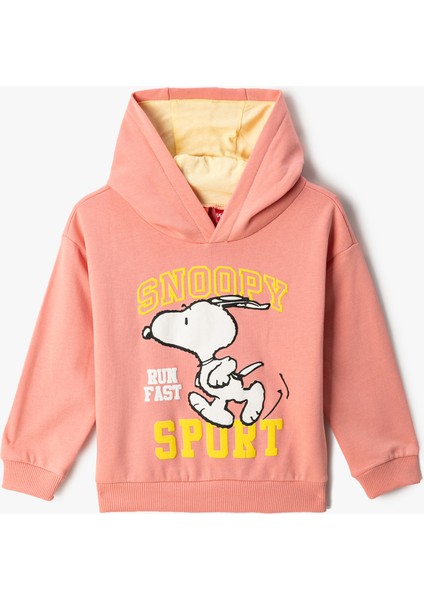 Snoopy Baskılı Lisanslı Kapşonlu Sweatshirt Pamuklu Uzun Kollu