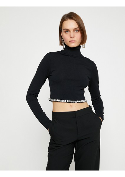 Beli Taşlı Crop Boğazlı Kazak modelleri