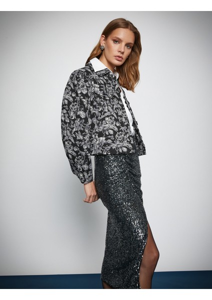 Melis Ağazat X Koton - Jakarlı Balon Kollu Crop Ceket