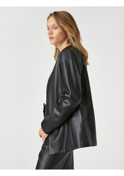 Deri Görünümlü Blazer Ceket Cep Detaylı fiyatları