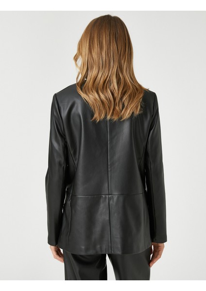 Deri Görünümlü Blazer Ceket Cep Detaylı fırsatları