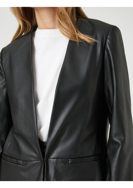Deri Görünümlü Blazer Ceket Cep Detaylı indirimleri