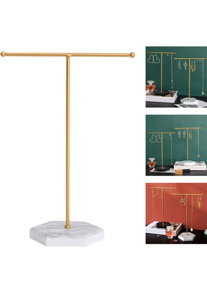 Küpe Ekranı T Şekilli Bilezik Tutucu Organizer Mermer Base Asma Metal Beyaz (Yurt Dışından) modelleri