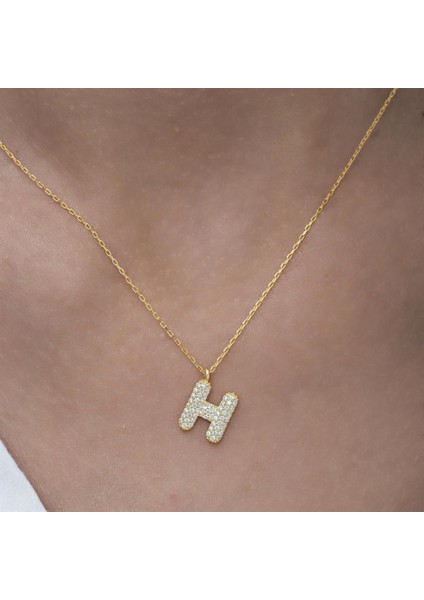 Gümüş Altın Kaplama Taşlı Harf Kolye