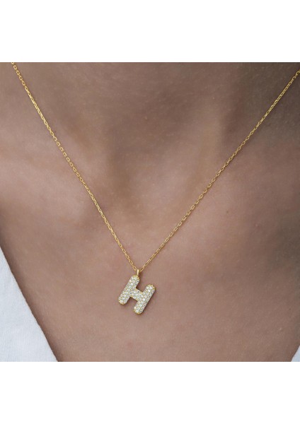 Gümüş Altın Kaplama Taşlı Harf Kolye fiyatları