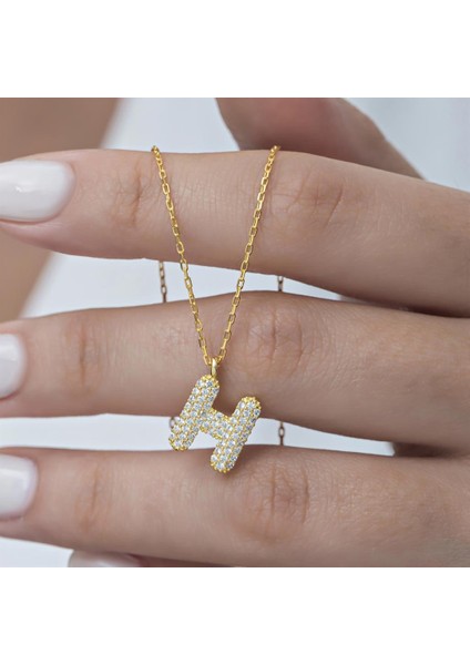 Gümüş Altın Kaplama Taşlı Harf Kolye modelleri